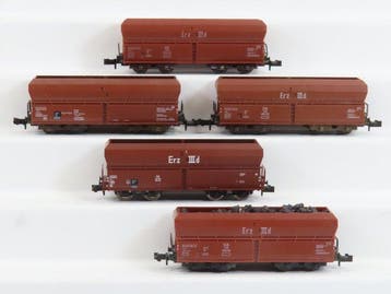 Minitrix N - o.a. 3287 - Modeltrein goederenwagon (5) - 5x, Hobby en Vrije tijd, Modeltreinen | N-Spoor, Nieuw
