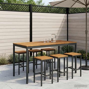 vidaXL Tuinbar Tafel Naturel en Zwart 180 x 88,5 x 105 cm, Verzenden, Nieuw
