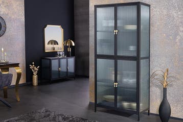 Moderne vitrinekast AMSTERDAM 180 cm zwart goud dammen, Huis en Inrichting, Kasten | Overige, Ophalen of Verzenden, Nieuw
