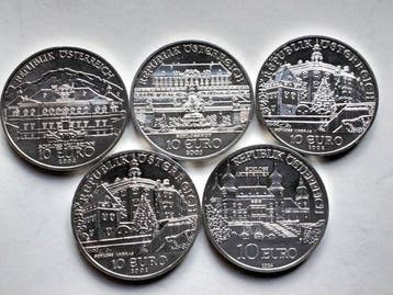 Oostenrijk. 10 Euro 2002/2003/2004, 5 x Coins (Zonder