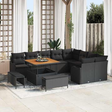 vidaXL Tuin Sofa Set 12 st 11-Aantal zitplaatsen Zwart, Verzenden, Nieuw, Rotan, 2 zitplaatsen