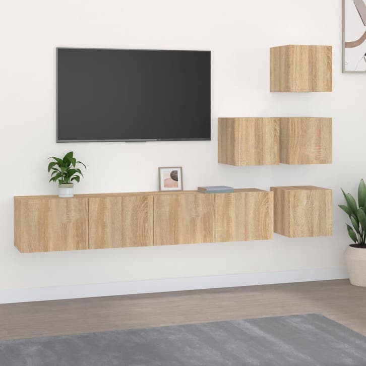 vidaXL Tv-wandmeubel bewerkt hout sonoma eikenkleurig, Huis en Inrichting, Kasten | Televisiemeubels, 25 tot 50 cm, Nieuw, Overige houtsoorten