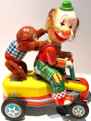 Modern speelgoed - Blikken speelgoed - Scooter Clown With, Antiek en Kunst