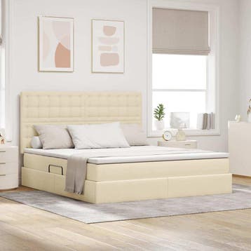 vidaXL Opslag bed met matras met matras Crème 180 x 200 cm, Verzenden, Nieuw, Crème, Stof
