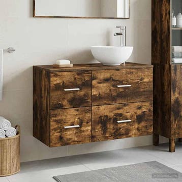 vidaXL Badkamermeubelset 2 st Gerookt eiken Bewerkt hout, Huis en Inrichting, Verzenden, Nieuw