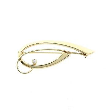 Vintage gouden abstracte broche met zirconia, Gebruikt, Ophalen of Verzenden, Met edelsteen, Goud