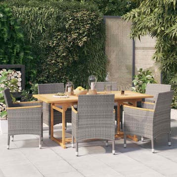 vidaXL 7-delige Tuinset met kussens grijs, Verzenden, Nieuw, 6 zitplaatsen, Tuinset
