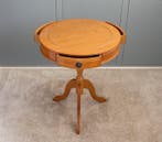 Bijzettafel - Engelse Drum Table met 3 Lades - Hout, Messing
