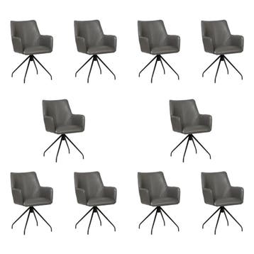 Set van 10 Leren draaibare eetkamerstoelen Wave - Granada, Huis en Inrichting, Stoelen, Ophalen of Verzenden, Nieuw, Leer, Vijf, Zes of meer stoelen