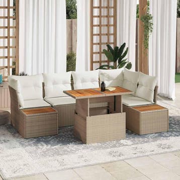 vidaXL Tuin Sofa Set 10 st Beige Poly riet, Verzenden, Nieuw, Meer dan 8 zitplaatsen