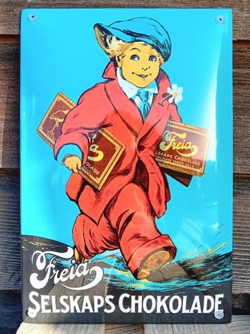 Emaille bord Freia Selskaps chokolade, Verzamelen, Merken en Reclamevoorwerpen, Verzenden, Nieuw