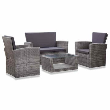 vidaXL 4-delige Loungeset met kussens poly rattan grijs, Verzenden, Nieuw, 3 zitplaatsen, Loungeset