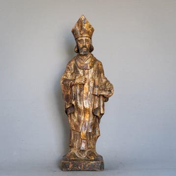 Beeld, Bisschop Sint-Nicolaas van Myra - 59 cm - Naaldhout -