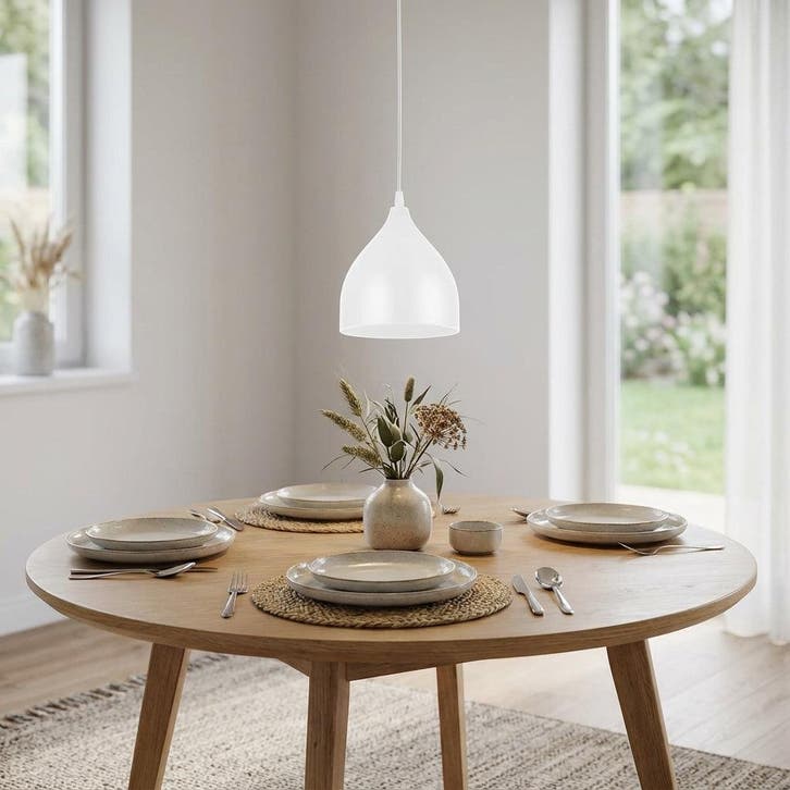 Hanglamp | Como | Wit | 1 lichts | E27 Fitting, Huis en Inrichting, Lampen | Hanglampen, 75 cm of meer, Nieuw, Metaal, Ophalen of Verzenden