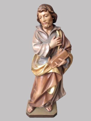 Snijwerk, farbige Holzfigur - Hl. Josef mit Hobel in der