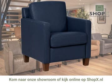 Leren fauteuil Smart - Toledo Kobalt (blauw) - Poten hout, Nieuw, Ophalen of Verzenden, Bohemian, Eigentijds, Modern, Retro, 50 tot 75 cm