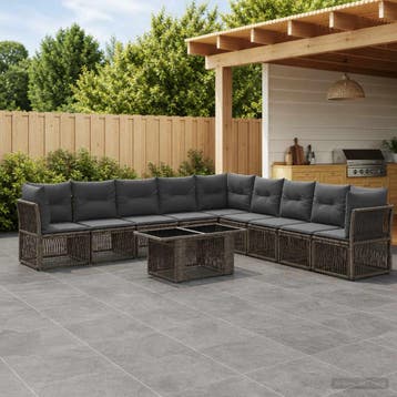 vidaXL Tuinbankenset 10 st Grijs poly rattan, Huis en Inrichting, Verzenden, Nieuw