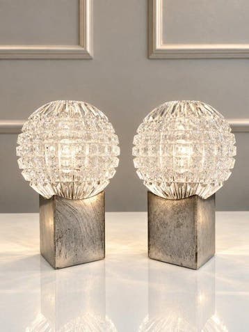 Lamp - Glas, Staal - Paar vintage Space Age, Antiek en Kunst