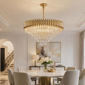 Luxe Gouden Kristallen Kroonluchter met Gelaagd Ringontwerp, Verzenden, Nieuw