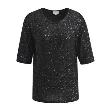 Milano Italy • zwart pailletten shirt • 36, Kleding | Dames, Verzenden, Zwart, Maat 36 (S), Milano Italy