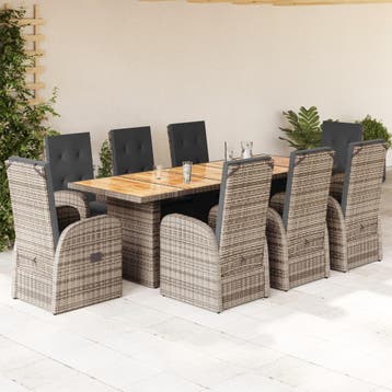vidaXL 9-delige Tuinset met kussens poly rattan grijs, Verzenden, Nieuw, 8 zitplaatsen, Tuinset