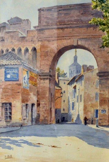 Lina Bill (1855-1936) - Vue de la Porte du Rhône à Avignon