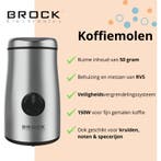 Brock Elektrische Koffiemolen 150W – Zilver – RVS Mes – Voor, Ophalen of Verzenden, Nieuw