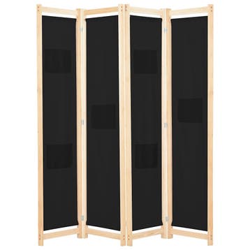 vidaXL Kamerscherm met 4 panelen 160x170x4 cm stof zwart, Verzenden, Nieuw
