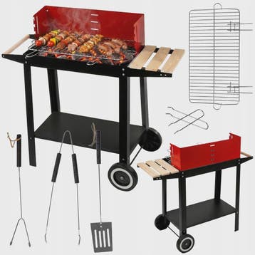 Mobiele Houtskool BBQ Grill met Wielen, Zijplanken en Access, Verzenden, Nieuw