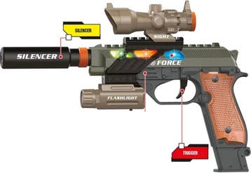 Alfafox Pistool Militair met Licht en Geluid en Zaklamp, Ophalen of Verzenden, Zo goed als nieuw