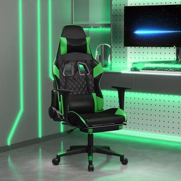vidaXL Gamestoel met voetensteun kunstleer zwart en groen, Verzenden, Nieuw, Groen