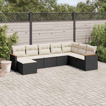 vidaXL 8-delige Loungeset met kussens poly rattan zwart, Tuin en Terras, Verzenden, Nieuw, Loungeset