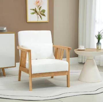 Nieuw: Fluwelen Japandi Fauteuil met Kussen en Houten Poten, Huis en Inrichting, Stoelen, Verzenden, Nieuw, Hout