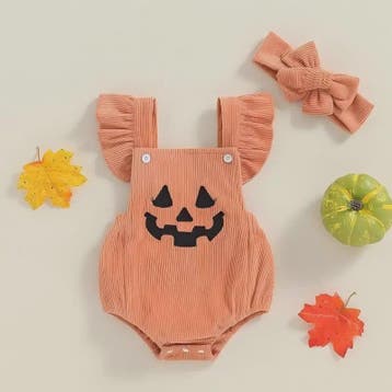 Schattige Halloween Baby Romper met Pompoenprint & Mutsje -, Verzenden, Nieuw