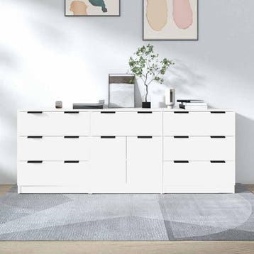 vidaXL 3-delige Dressoirs bewerkt hout wit, Huis en Inrichting, Verzenden, Nieuw, 50 tot 100 cm, 25 tot 50 cm