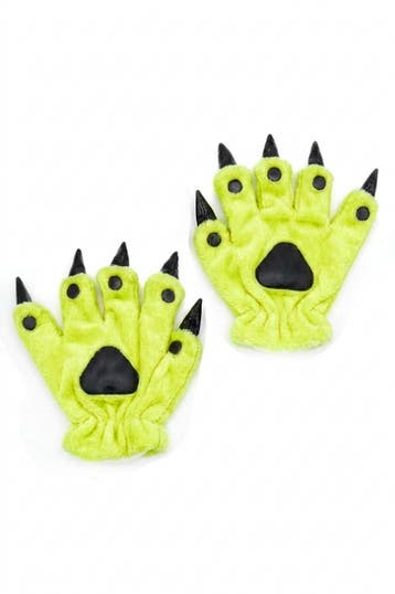KIMU® Klauwen Handschoenen Lichtgroen Pluche Handschoen Nage, Ophalen of Verzenden, Nieuw, Feestartikel, Carnaval