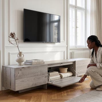 TV meubel Kapipimso tv lowboard 194x31x37 cm eikenkleurig gr, Huis en Inrichting, Verzenden, Nieuw