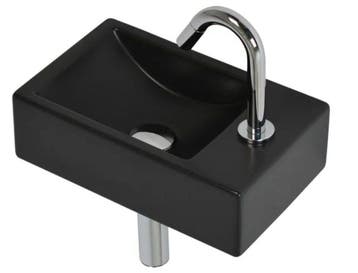 Complete fonteinset 37 x 23 cm mat zwart / chroom – Kraangat, Ophalen of Verzenden, Nieuw, Chroom, Bad