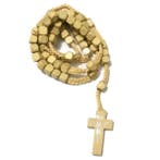 Fako Bijoux - Rozenkrans Ketting Hout - Vierkant - Beige, Sieraden, Tassen en Uiterlijk, Kettingen, Verzenden, Nieuw