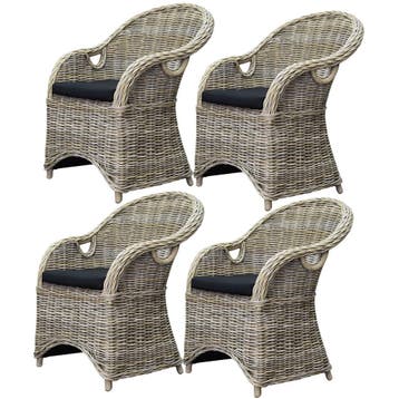 4 stuks Macau dining tuinstoel met handgat naturel rotan, Tuin en Terras, Ophalen of Verzenden, Nieuw