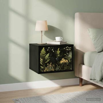 vidaXL Wandkastje RHENEN Zwart eiken 36 x 33 x 25 cm Bewerkt, Huis en Inrichting, Slaapkamer | Nachtkastjes, Minder dan 45 cm