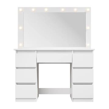 Kaptafel / Schminktafel Lilia - Incl. LED en Lades - Wit, Verzenden, Nieuw