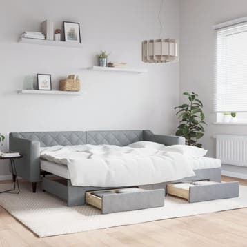 vidaXL Slaapbank met onderschuifbed en lades 90x200 cm stof, 90 cm, Eenpersoons, Verzenden, Nieuw