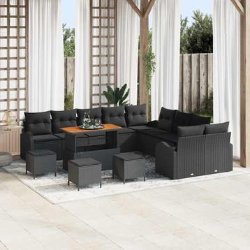 vidaXL Tuinbankenset 14 st Zwart poly rattan, Verzenden, Nieuw, Rotan, 4 zitplaatsen