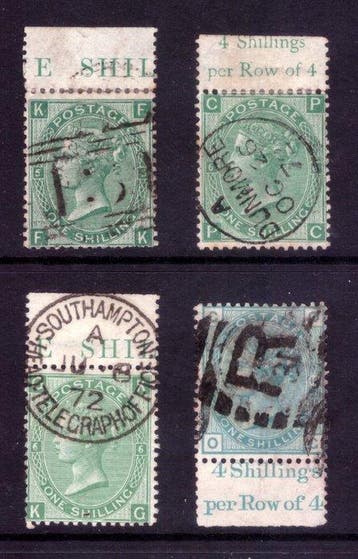 Groot-Brittannië 1871/1874 - 1sh groene set met een deel van, Gestempeld