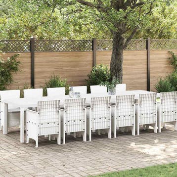 vidaXL Tuin Eetset 13 st Wit Polt riet, Verzenden, Nieuw, 3 zitplaatsen
