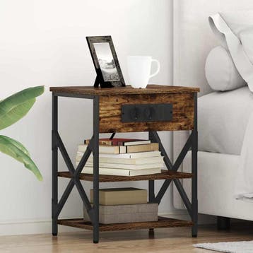 vidaXL Nachtkastje Gerookt eiken 41 x 31 x 51 cm Bewerkt, Huis en Inrichting, Minder dan 45 cm, Verzenden, Nieuw, Minder dan 55 cm