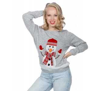 Kersttrui Dames Grijs Snowman Met Parels, Ophalen of Verzenden, Nieuw