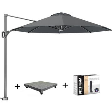 Voyager T1 zweefparasol 300 cm rond antraciet met 90KG voet, Tuin en Terras, Parasols, Ophalen of Verzenden, Nieuw