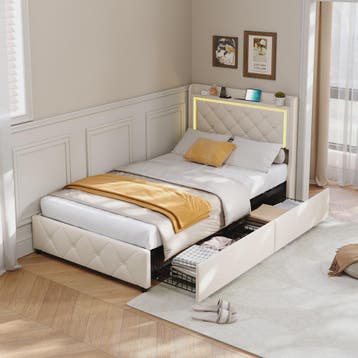 Stijlvol 1-Persoons Bed 90x200cm met LED, USB & Opbergruimte, Huis en Inrichting, Slaapkamer | Bedden, Verzenden, Nieuw